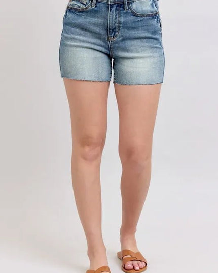 Judy Blue Full Size High Waist Star Seam Detail Denim Shorts Plus Size - THE AMERICAN BLUE