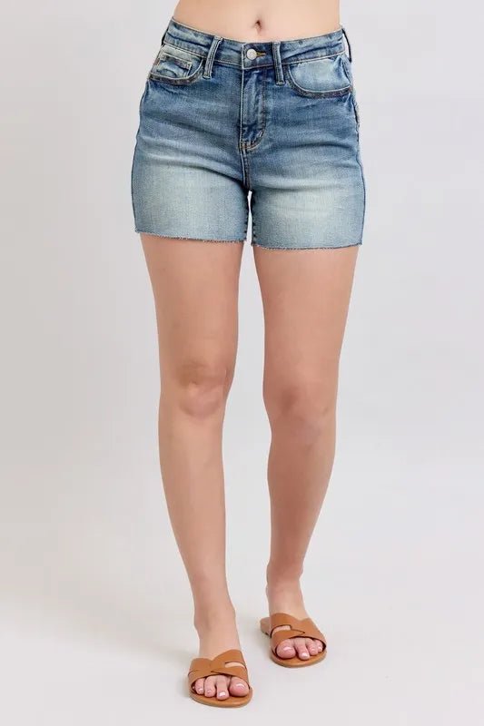 Judy Blue Full Size High Waist Star Seam Detail Denim Shorts Plus Size - THE AMERICAN BLUE