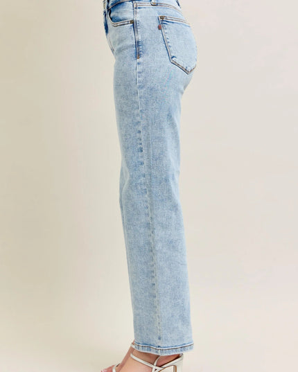 Judy Blue Full Size High Waist Stone Wash Straight Jeans Plus Size - THE AMERICAN BLUE