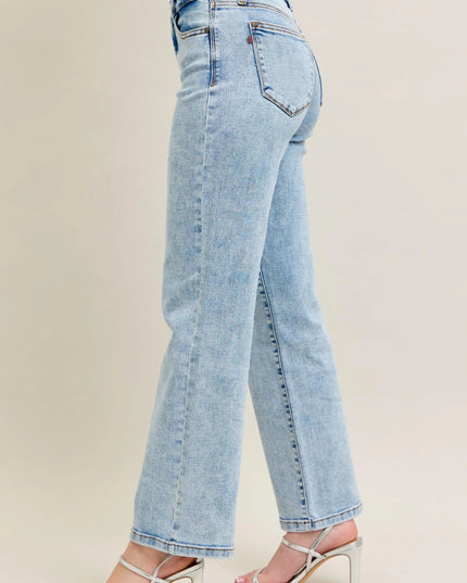 Judy Blue Full Size High Waist Stone Wash Straight Jeans Plus Size - THE AMERICAN BLUE