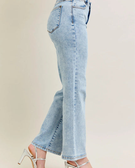 Judy Blue Full Size High Waist Stone Wash Straight Jeans Plus Size - THE AMERICAN BLUE