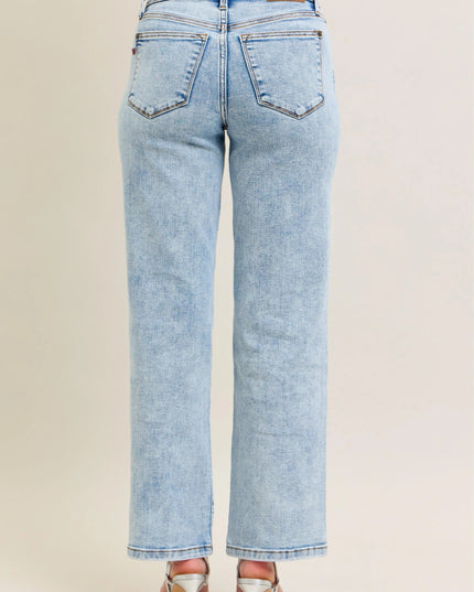 Judy Blue Full Size High Waist Stone Wash Straight Jeans Plus Size - THE AMERICAN BLUE