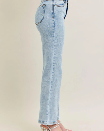 Judy Blue Full Size High Waist Stone Wash Straight Jeans Plus Size - THE AMERICAN BLUE