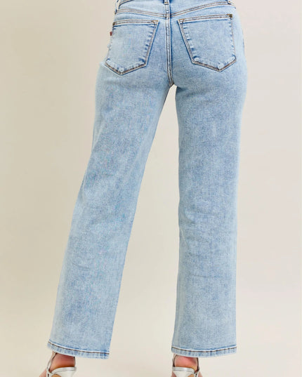 Judy Blue Full Size High Waist Stone Wash Straight Jeans Plus Size - THE AMERICAN BLUE
