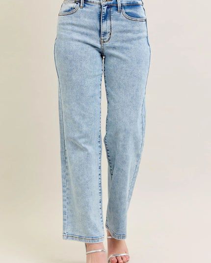 Judy Blue Full Size High Waist Stone Wash Straight Jeans Plus Size - THE AMERICAN BLUE