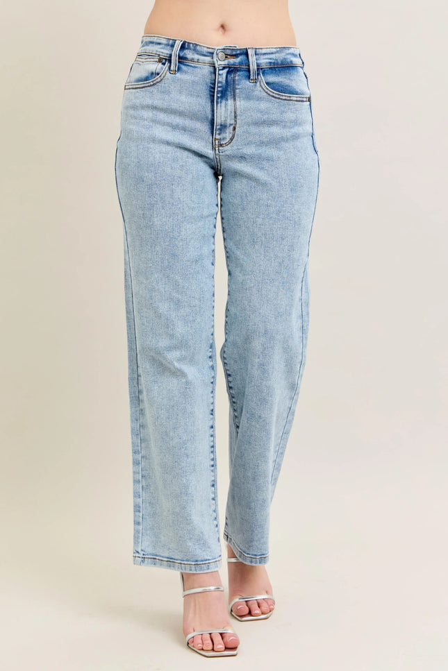 Judy Blue Full Size High Waist Stone Wash Straight Jeans Plus Size - THE AMERICAN BLUE