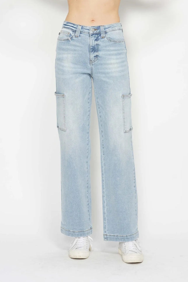 Judy Blue Full Size High Waist Straight Cargo Jeans - THE AMERICAN BLUE