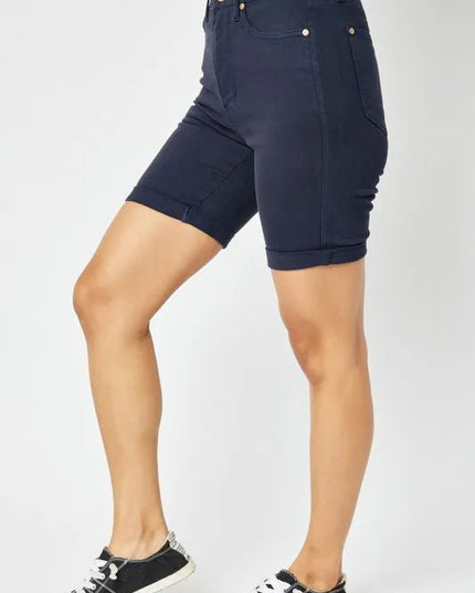 Judy Blue Full Size High Waist Tummy Control Bermuda Shorts - THE AMERICAN BLUE