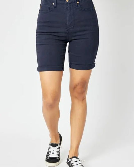 Judy Blue Full Size High Waist Tummy Control Bermuda Shorts - THE AMERICAN BLUE