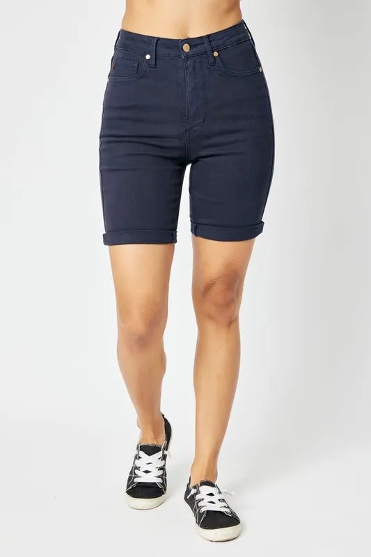 Judy Blue Full Size High Waist Tummy Control Bermuda Shorts - THE AMERICAN BLUE