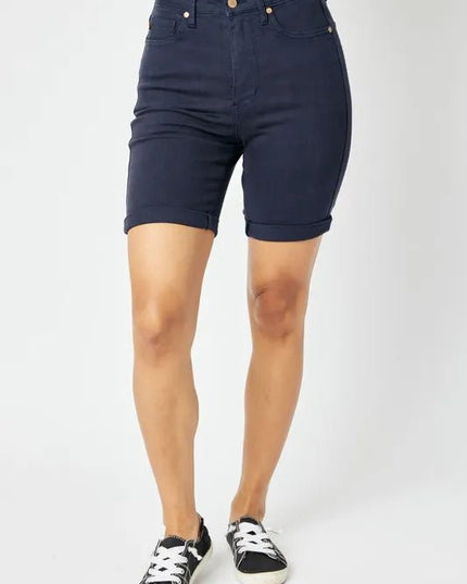 Judy Blue Full Size High Waist Tummy Control Bermuda Shorts - THE AMERICAN BLUE