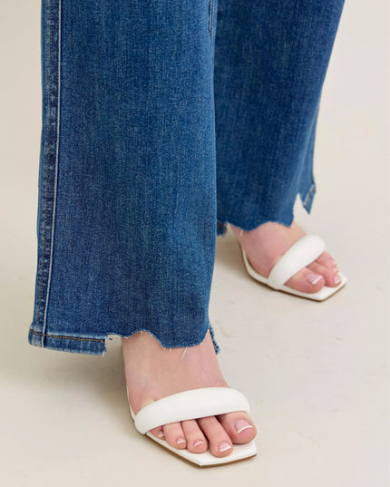 Judy Blue Full Size High Waist Tummy Control Chew Hem Destroy Wide Jeans Plus Size - THE AMERICAN BLUE