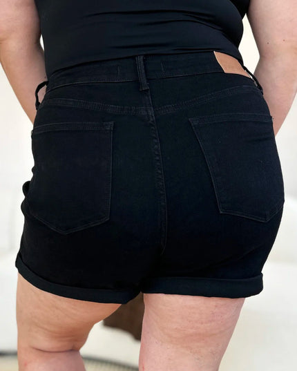 Judy Blue Full Size High Waist Tummy Control Cuffed Denim Shorts - THE AMERICAN BLUE