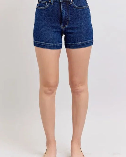 Judy Blue Full Size High Waist Tummy Control Denim Shorts Plus Size - THE AMERICAN BLUE