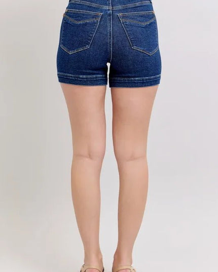 Judy Blue Full Size High Waist Tummy Control Denim Shorts Plus Size - THE AMERICAN BLUE