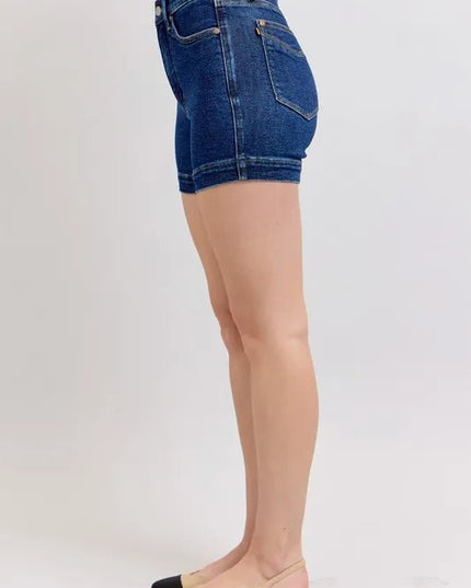 Judy Blue Full Size High Waist Tummy Control Denim Shorts Plus Size - THE AMERICAN BLUE