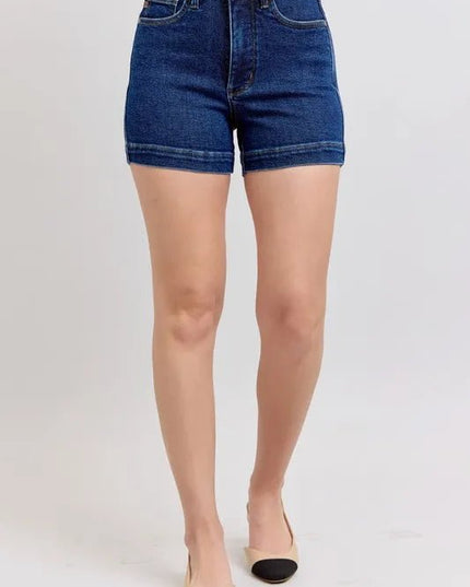 Judy Blue Full Size High Waist Tummy Control Denim Shorts Plus Size - THE AMERICAN BLUE
