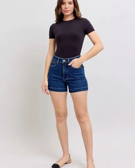 Judy Blue Full Size High Waist Tummy Control Denim Shorts Plus Size - THE AMERICAN BLUE