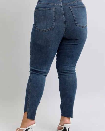 Judy Blue Full Size High Waist Tummy Control Step Hem Skinny Jeans Plus Size - THE AMERICAN BLUE