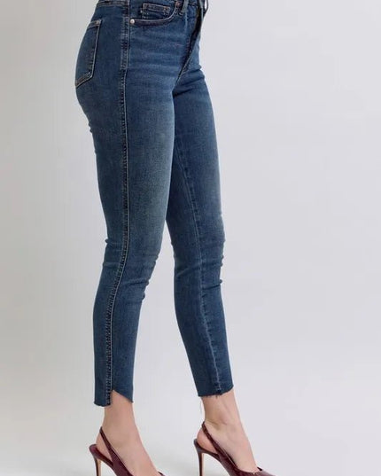 Judy Blue Full Size High Waist Tummy Control Step Hem Skinny Jeans Plus Size - THE AMERICAN BLUE