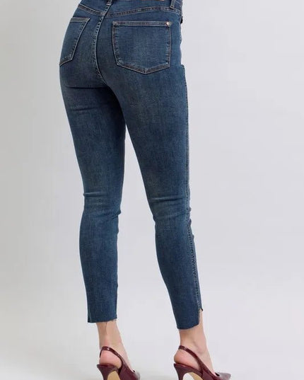 Judy Blue Full Size High Waist Tummy Control Step Hem Skinny Jeans Plus Size - THE AMERICAN BLUE