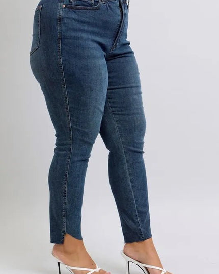 Judy Blue Full Size High Waist Tummy Control Step Hem Skinny Jeans Plus Size - THE AMERICAN BLUE