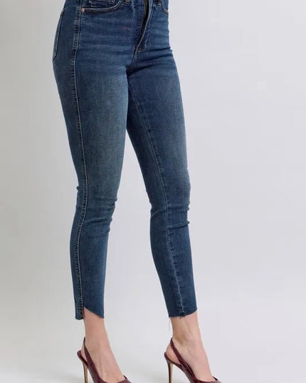 Judy Blue Full Size High Waist Tummy Control Step Hem Skinny Jeans Plus Size - THE AMERICAN BLUE