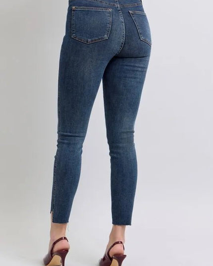 Judy Blue Full Size High Waist Tummy Control Step Hem Skinny Jeans Plus Size - THE AMERICAN BLUE