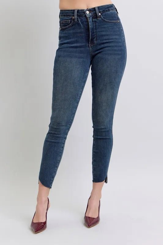 Judy Blue Full Size High Waist Tummy Control Step Hem Skinny Jeans Plus Size - THE AMERICAN BLUE