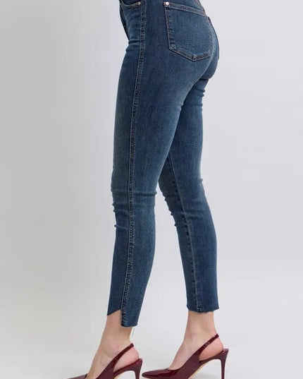 Judy Blue Full Size High Waist Tummy Control Step Hem Skinny Jeans Plus Size - THE AMERICAN BLUE