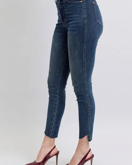 Judy Blue Full Size High Waist Tummy Control Step Hem Skinny Jeans Plus Size - THE AMERICAN BLUE