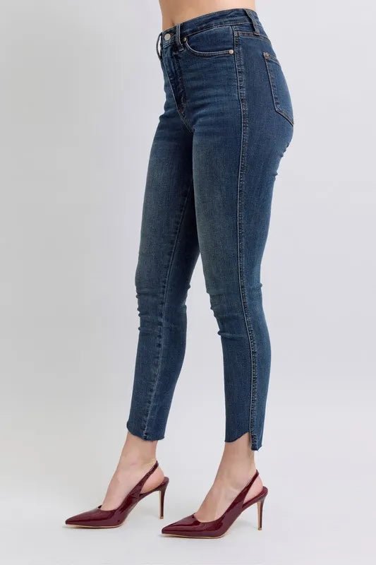 Judy Blue Full Size High Waist Tummy Control Step Hem Skinny Jeans Plus Size - THE AMERICAN BLUE