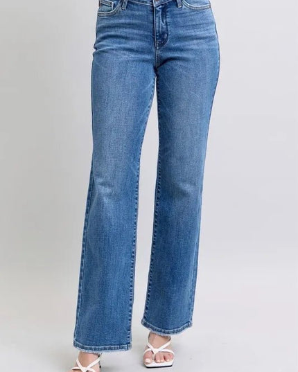 Judy Blue Full Size High Waist V - Front Vintage Wash Straight Jeans Plus Size - THE AMERICAN BLUE