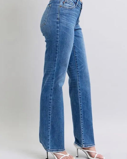 Judy Blue Full Size High Waist V - Front Vintage Wash Straight Jeans Plus Size - THE AMERICAN BLUE