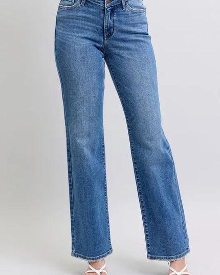 Judy Blue Full Size High Waist V - Front Vintage Wash Straight Jeans Plus Size - THE AMERICAN BLUE