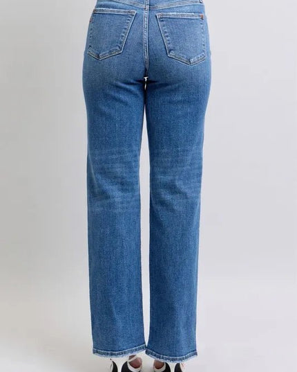 Judy Blue Full Size High Waist V - Front Vintage Wash Straight Jeans Plus Size - THE AMERICAN BLUE
