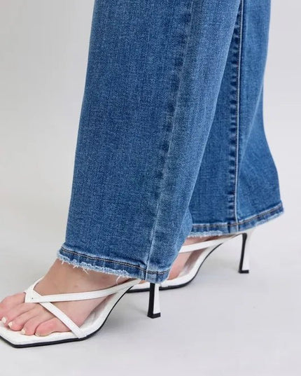 Judy Blue Full Size High Waist V - Front Vintage Wash Straight Jeans Plus Size - THE AMERICAN BLUE