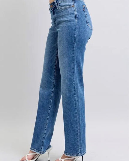 Judy Blue Full Size High Waist V - Front Vintage Wash Straight Jeans Plus Size - THE AMERICAN BLUE