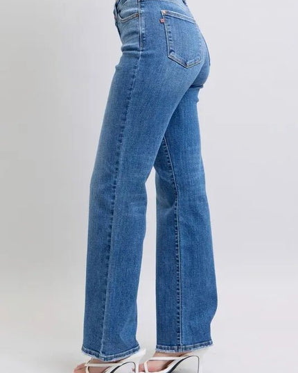 Judy Blue Full Size High Waist V - Front Vintage Wash Straight Jeans Plus Size - THE AMERICAN BLUE