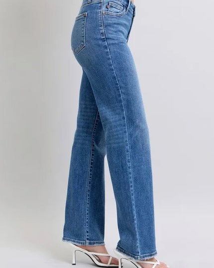 Judy Blue Full Size High Waist V - Front Vintage Wash Straight Jeans Plus Size - THE AMERICAN BLUE