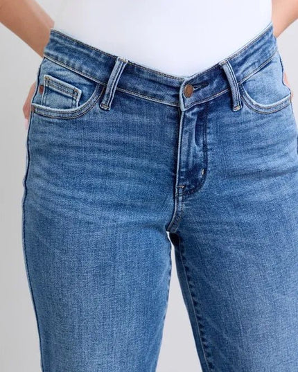 Judy Blue Full Size High Waist V - Front Vintage Wash Straight Jeans Plus Size - THE AMERICAN BLUE
