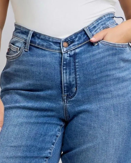 Judy Blue Full Size High Waist V - Front Vintage Wash Straight Jeans Plus Size - THE AMERICAN BLUE