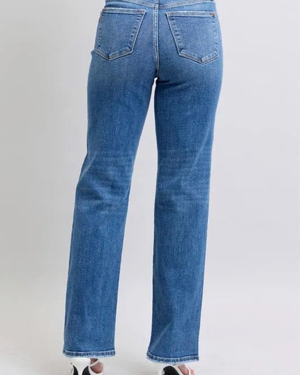 Judy Blue Full Size High Waist V - Front Vintage Wash Straight Jeans Plus Size - THE AMERICAN BLUE