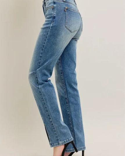 Judy Blue Full Size High Waist Vintage Wash Front Seam & Slit Straight Plus Size - THE AMERICAN BLUE