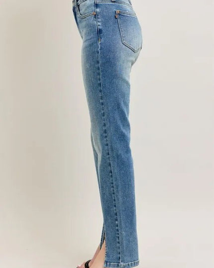 Judy Blue Full Size High Waist Vintage Wash Front Seam & Slit Straight Plus Size - THE AMERICAN BLUE