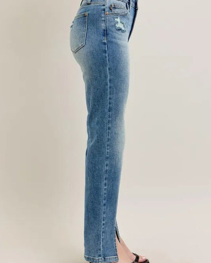 Judy Blue Full Size High Waist Vintage Wash Front Seam & Slit Straight Plus Size - THE AMERICAN BLUE