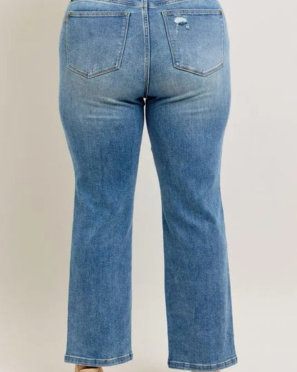 Judy Blue Full Size High Waist Vintage Wash Front Seam & Slit Straight Plus Size - THE AMERICAN BLUE