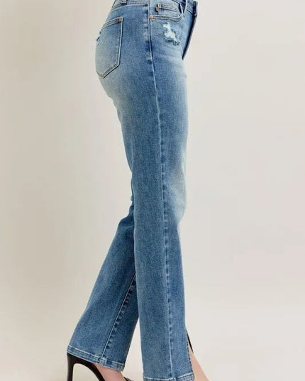 Judy Blue Full Size High Waist Vintage Wash Front Seam & Slit Straight Plus Size - THE AMERICAN BLUE