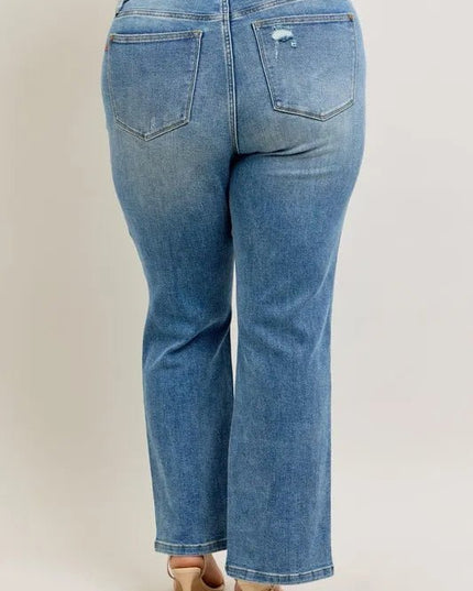 Judy Blue Full Size High Waist Vintage Wash Front Seam & Slit Straight Plus Size - THE AMERICAN BLUE
