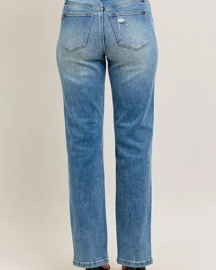 Judy Blue Full Size High Waist Vintage Wash Front Seam & Slit Straight Plus Size - THE AMERICAN BLUE